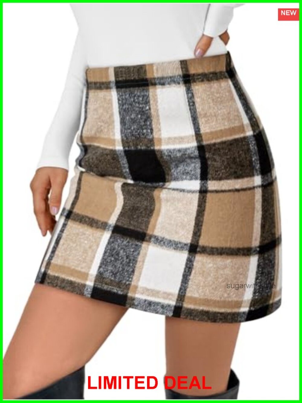 Plaid Mini Skirt High Waisted Bodycon Flannel Polyester Fall Winter